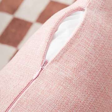 Home Brilliant ecorative Pillow Covers 18x18 Throw Pillow Covers Lined Linen Cushion Covers for Bed Couch Barbie, Set of 2, 18 x 18 inches(45cm), Baby Pink