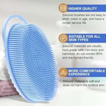 Metene 2 Pack Silicone Exfoliating Body Scrubber with Loop, Body Scrubber for Men and Women, Silicone Loofah for Shower, Soft Silicone Body Scrubber for Shower and Bath Skincare Routine(Blue)