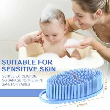 Metene 2 Pack Silicone Exfoliating Body Scrubber with Loop, Body Scrubber for Men and Women, Silicone Loofah for Shower, Soft Silicone Body Scrubber for Shower and Bath Skincare Routine(Blue)