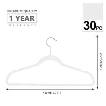 MIZGI Premium Velvet Hangers - Heavy Duty Non Slip Felt Suit Hangers (White, 30-Pack) With Chrome Hooks for Space-Saving