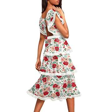 ETCYY Women's Summer Ruffle Dress Tiered Layed Chiffon Lace Short Sleeve Boho Floral Print Party Wed...