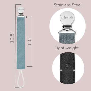 Ali+Oli Linen Strap Pacifier Clip (Night) Set of 3 (10" x 1") Baby Pacifier Holder for Newborn Pacif...