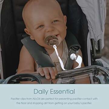 Ali+Oli Linen Strap Pacifier Clip (Night) Set of 3 (10" x 1") Baby Pacifier Holder for Newborn Pacifiers & Teethers, Binky Clips, Silicone-Free Pacifier Clips