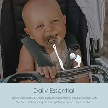 Ali+Oli Linen Strap Pacifier Clip (Night) Set of 3 (10" x 1") Baby Pacifier Holder for Newborn Pacifiers & Teethers, Binky Clips, Silicone-Free Pacifier Clips
