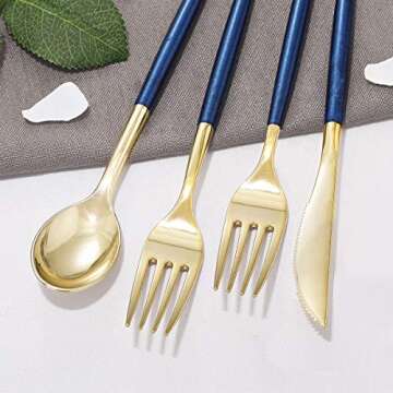 Supernal Gold Plastic Flatware with Blue Glitter Handle