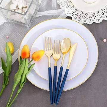 Supernal Gold Plastic Flatware with Blue Glitter Handle