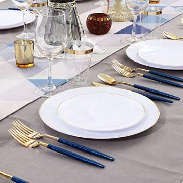Supernal Gold Plastic Flatware with Blue Glitter Handle