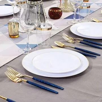 Supernal Gold Plastic Flatware with Blue Glitter Handle