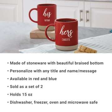 Let's Make Memories Personalized Stoneware Mug Set - For Valentine's Day - For Couples - For Wedding/Anniversary - Set of 2 - Red - His & Hers Design