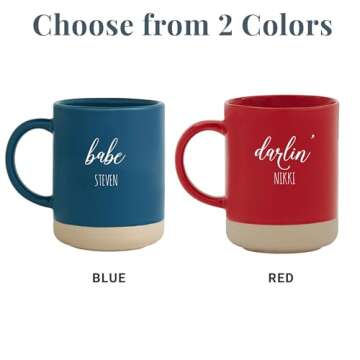 Let's Make Memories Personalized Stoneware Mug Set - For Valentine's Day - For Couples - For Wedding/Anniversary - Set of 2 - Red - His & Hers Design