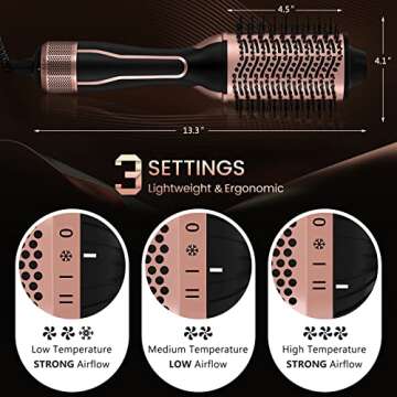 Dual Voltage Hair Dryer Brush, PRITECH Hot Air Brush 110V-120V/220V-240V Ionic 1000W Blow Dryer Brush 4 in 1 Styler, One Step Volumizer, Styling Brush for Straight and Curling Hair Salon