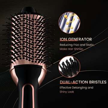 Dual Voltage Hair Dryer Brush, PRITECH Hot Air Brush 110V-120V/220V-240V Ionic 1000W Blow Dryer Brush 4 in 1 Styler, One Step Volumizer, Styling Brush for Straight and Curling Hair Salon