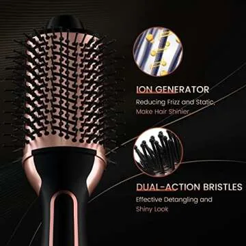 Dual Voltage Hair Dryer Brush, PRITECH Hot Air Brush 110V-120V/220V-240V Ionic 1000W Blow Dryer Brush 4 in 1 Styler, One Step Volumizer, Styling Brush for Straight and Curling Hair Salon