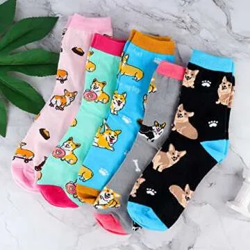 Belloxis Corgi Gifts for Corgi Lovers, Corgi Socks 5 Pairs, Funny Fun Novelty Socks, Gifts for Women