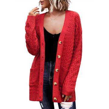 Zeagoo Womens 2025 Long Sleeve Chunky Cable Knit Fall Cardigans Sweaters Button Down Open Front Oute...