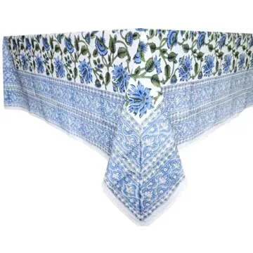 ATOSII Taj 100% Cotton Summer Tablecloth, Block Print Floral Rectangle Table Cloth for Dining Table ...