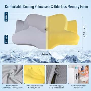 Cervical Pillow for Neck Pain Relief, Cooling Contour Memory Foam Pillows for Neck Support Odorless Ergonomic Neck Pillow Adjustable Orthopedic Bed Pillow for Side Back Stomach Sleeper with Pillowcase