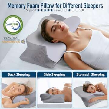 Cervical Pillow for Neck Pain Relief, Cooling Contour Memory Foam Pillows for Neck Support Odorless Ergonomic Neck Pillow Adjustable Orthopedic Bed Pillow for Side Back Stomach Sleeper with Pillowcase