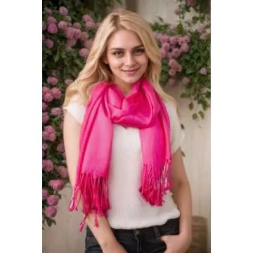 Achillea Large Soft Silky Pashmina Shawl Wrap Scarf in Solid Colors (Fuchsia)