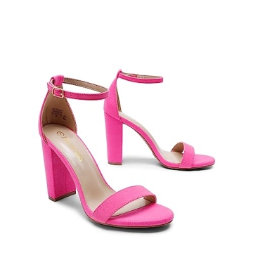 DREAM PAIRS Womens Hi-Chunk High Heel Pump Sandal Fuchsia Suede - 7.5
