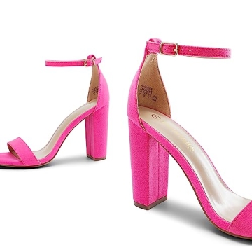 DREAM PAIRS Womens Hi-Chunk High Heel Pump Sandal Fuchsia Suede - 7.5