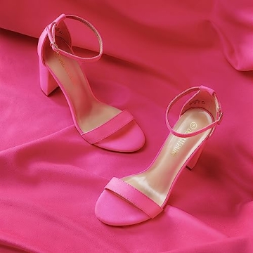 DREAM PAIRS Womens Hi-Chunk High Heel Pump Sandal Fuchsia Suede - 7.5