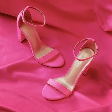 DREAM PAIRS Womens Hi-Chunk High Heel Pump Sandal Fuchsia Suede - 7.5