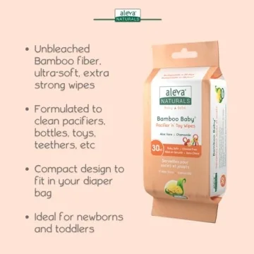 Aleva Naturals Bamboo Pacifier and Toy Wipes for Baby Care