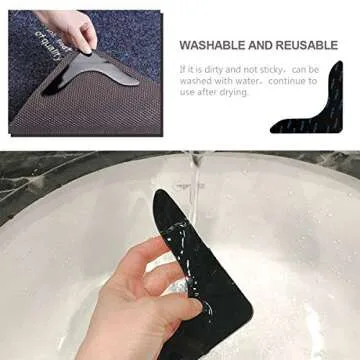 Rug Grippers,Never Curl Rug Grippers Non Slip Reusable Carpet Stickers for Area Rugs, Hardwood Floors, Tile Floors, Floor Mats, Keep Your Rug in Place and Makes Corners Flat for Corners (Black, 4Pcs)