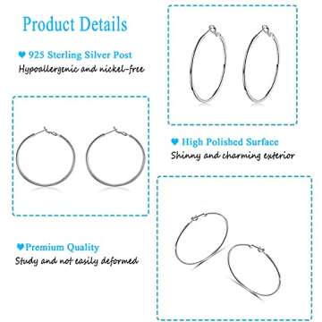 4 Pairs Silver Hoop Earrings for Women- 925 Hypoallergenic Sterling Silver Hoop Earrings Set, Big La...