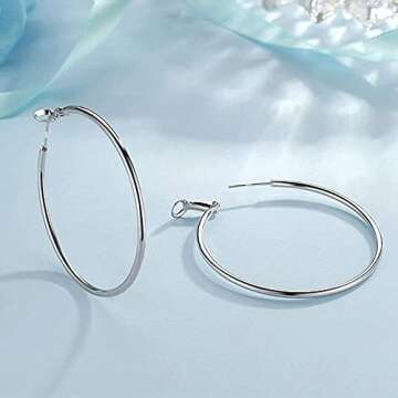 4 Pairs Silver Hoop Earrings for Women- 925 Hypoallergenic Sterling Silver Hoop Earrings Set, Big Large Minimalist Silver Hoops Gifts(30MM 40MM 50MM 60MM)