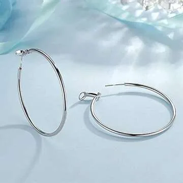 4 Pairs Silver Hoop Earrings for Women- 925 Hypoallergenic Sterling Silver Hoop Earrings Set, Big Large Minimalist Silver Hoops Gifts(30MM 40MM 50MM 60MM)