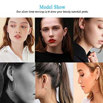 4 Pairs Silver Hoop Earrings for Women- 925 Hypoallergenic Sterling Silver Hoop Earrings Set, Big Large Minimalist Silver Hoops Gifts(30MM 40MM 50MM 60MM)