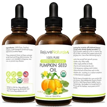Organic Pumpkin Seed Oil (LARGE 4-OZ Bottle) USDA Certified Organic, 100% Pure, Cold Pressed. Boost Hair Growth for Eyelashes, Eyebrows & Hair. Overactive Bladder Control for Men & Women. Moisturizer
