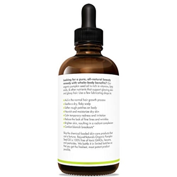 Organic Pumpkin Seed Oil (LARGE 4-OZ Bottle) USDA Certified Organic, 100% Pure, Cold Pressed. Boost Hair Growth for Eyelashes, Eyebrows & Hair. Overactive Bladder Control for Men & Women. Moisturizer