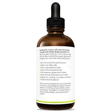 Organic Pumpkin Seed Oil (LARGE 4-OZ Bottle) USDA Certified Organic, 100% Pure, Cold Pressed. Boost Hair Growth for Eyelashes, Eyebrows & Hair. Overactive Bladder Control for Men & Women. Moisturizer