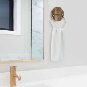 MyGift Wall Mounted Brass-Tone Hexagon Towel Ring