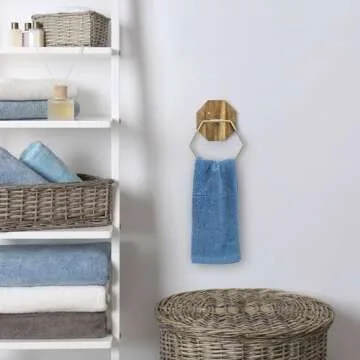 MyGift Wall Mounted Brass-Tone Hexagon Towel Ring