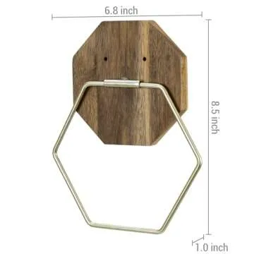 MyGift Wall Mounted Brass-Tone Hexagon Towel Ring