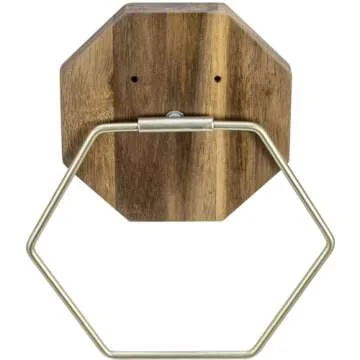 MyGift Wall Mounted Brass-Tone Hexagon Towel Ring