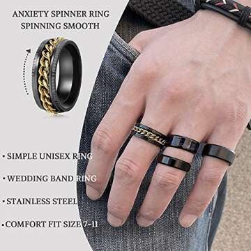Simple Stainless Steel Band Rings Set for Men and Women