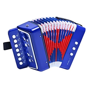 Kids Accordion 10 Keys - Musical Toy Instrument for Beginners (Blue)