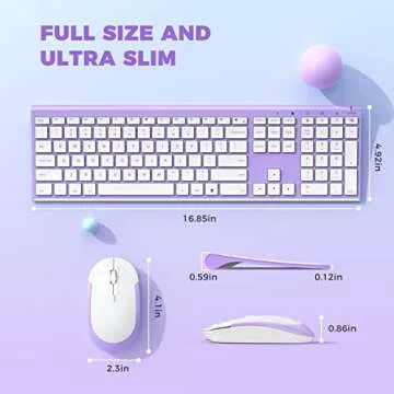 Wireless Keyboard and Mouse, Vssoplor 2.4GHz Rechargeable Compact Quiet Full-Size Keyboard and Mouse Combo with Nano USB Receiver for Windows, Laptop, PC, Notebook-Lavender Purple