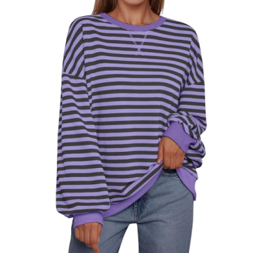 Trendy Queen Oversized Sweatshirt for Women 2024 Fall Crewneck Striped Long Sleeve Shirts Hoodies Pr...
