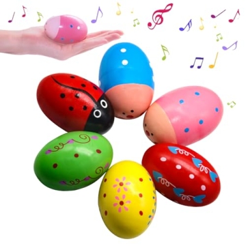 Ehome Easter Egg Shakers – 6Pcs Wooden Percussion Musical Instruments for Toddlers with Storage Ba...