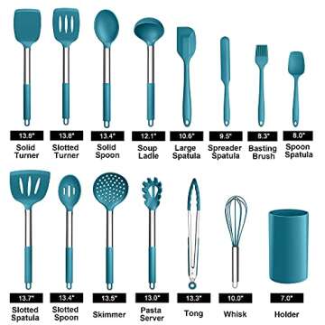 LIANYU 15-Piece Kitchen Cooking Utensils Set with Holder, Silicone Kitchen Tools Stainless Steel Han...
