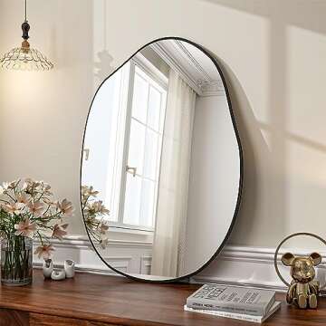 HARRITPURE Irregular Wall Mirror 22"x32" Black Asymmetrical Bathroom Mirror Wood Framed Modern Decorative Vanity Mirrors for Bedroom Living Room Entryway