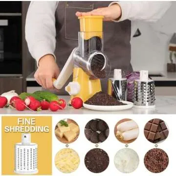 Cambom Rotary Cheese Grater Hand Crank Cheese Shredder for Fresh Cheese, Vegetable, Nuts,Non-slip Suction Base, Free Cleaning Brush Three Blades,Yellow