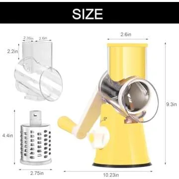 Cambom Rotary Cheese Grater Hand Crank Cheese Shredder for Fresh Cheese, Vegetable, Nuts,Non-slip Suction Base, Free Cleaning Brush Three Blades,Yellow