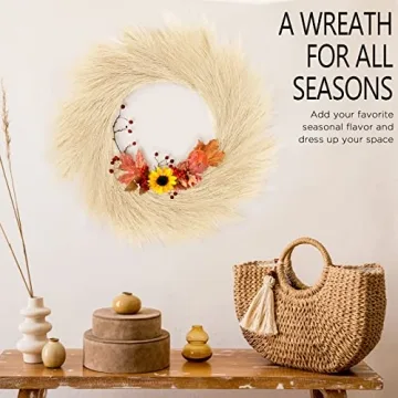 Hananona 26" Pampas Grass Wreath - Perfect Boho Decor